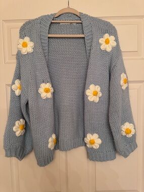 Altar'd State Light Blue Daisy Knit Cardigan